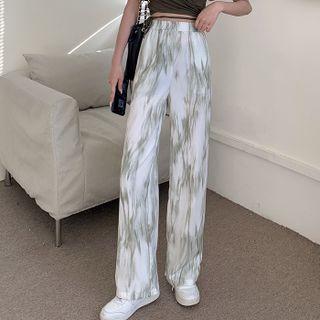 Tie Dye Wide Leg Pants Tie Dye - Light Gray & White - One Size