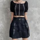 Front Pocket Buckled Pencil Skirt / Zip-front Cropped Top