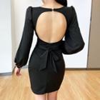 Puff-sleeve Open Back Sheath Dress