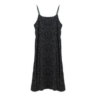Spaghetti-strap Dotted Midi A-line Dress / Plain Long-sleeve Blouse