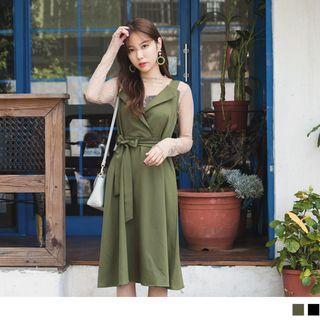V-neck Lace Up Pinafore Dress