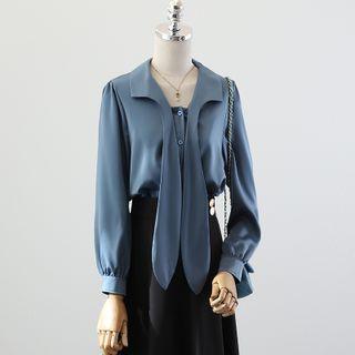 Tie-neck Shirt / Midi A-line Skirt