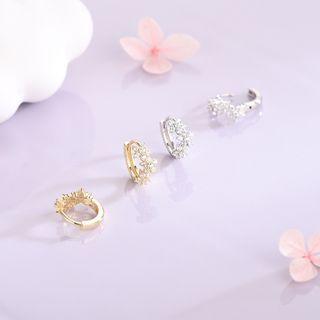 925 Sterling Silver Cz Flower Mini Hoop Earring