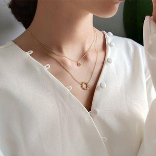 Sun Smiley Pendant Layered Sterling Silver Necklace 1 Pc - Gold - One Size