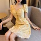 Plaid V-neck Lace Panel Dress
