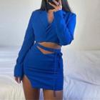 Set: Lace Up Cropped Blazer + Mini Pencil Skirt