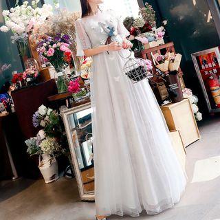 Short-sleeve Embroidered Mesh Dress
