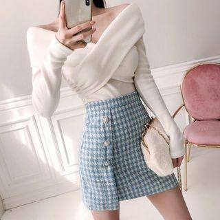 Off-shoulder Twist-front Knit Top