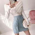 Off-shoulder Twist-front Knit Top