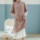 Ribbed Long Sweater / Spaghetti Strap Lace Dress