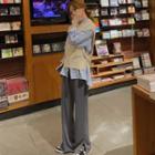 Side-slit Straight Leg Pants / Plain Shirt / Sweater Vest