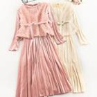 Set: Long-sleeve Velvet A-line Dress + Vest