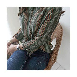 Beribboned-sleeve Stripe Shirt