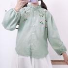 Frill-trim Floral Embroidered Shirt