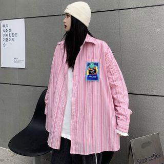 Oversized Long-sleeve Striped Shirt Pink - One Size
