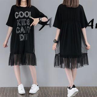 Short-sleeve Lettering Panel T-shirt Dress