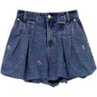 Rhinestone Numbering Balloon Denim Shorts