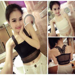 Sleeveless Butterfly Embroidered Lace Crop Top