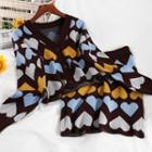 Set: Jacquard Cardigan + Mini Fitted Knit Skirt Black & Gray & Blue & Yellow - One Size