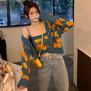Floral Jacquard Camisole Top / Cropped Cardigan