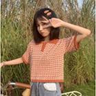 Houndstooth Short-sleeve Knit Top