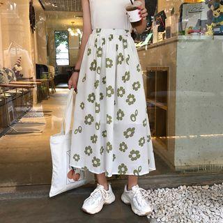 Flower Printed A-line Midi Skirt
