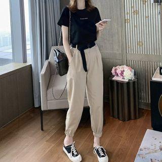 Set: Short-sleeve Lettering Print T-shirt + Harem Pants