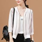 3/4-sleeve Zip-up Chiffon Jacket