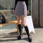 Woolen Plaid Wrap Miniskirt