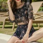 Set: Lace 2-piece Swimdress + Elbow-sleeve Cover-up