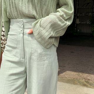 Patch-pocket Linen Wide-leg Pants