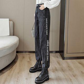High-waist Lettering Denim Pants