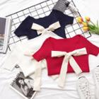 Short-sleeve Bow-accent Knit Top