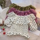 Short-sleeve Off-shoulder Polka Dot Blouse