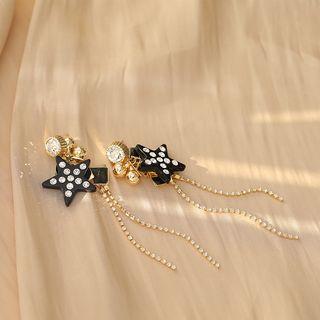 Rhinestone Star Earring 1 Pairs - 925 Silver Needle - Black - One Size
