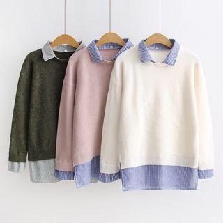 Detachable Striped Collar Mock Two-piece Sweater