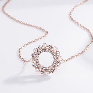 Faux Pearl Rhinestone Hoop Pendant Necklace Rose Gold - One Size