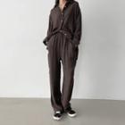 Set: Drop-shoulder Plain Shirt + Band-waist Pants