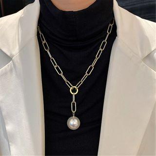Faux Pearl Chain Necklace Silver - One Size