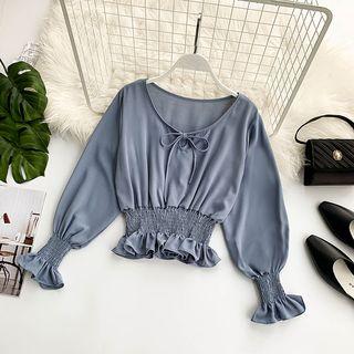 Balloon-sleeve Smocked Blouse