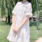 Short-sleeve Ruffle Collared Dress White - One Size
