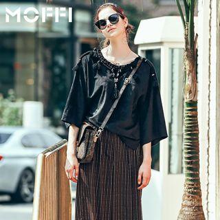 Tasseled Velvet 3/4 Sleeve Top