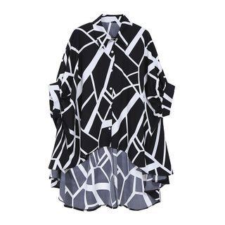 Batwing-sleeve Two-tone Dip-back Shirt Black - One Size