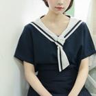 Contrast Sailor-collar Cotton Top