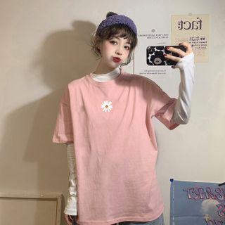 Daisy Print Short-sleeve Round Neck T-shirt