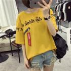 Zip-accent Embroidered T-shirt