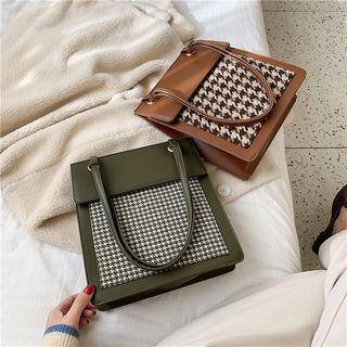 Faux Leather Houndstooth Tote Bag
