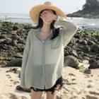 Long Sleeve Plain Button-up See-through Shirt
