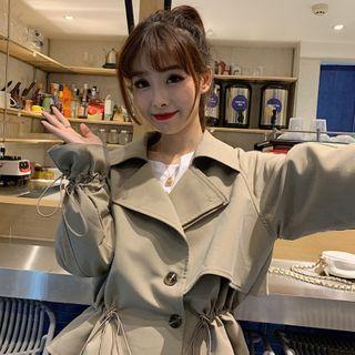 Drawstring Accent Long-sleeve Jacket Khaki - One Size