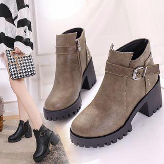 Belted Chunky-heel Platform Ankle Boots